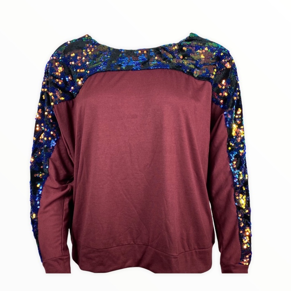 🆕 NWT DG2 Diane Gilman burgundy sparkle sleeve top size 1X